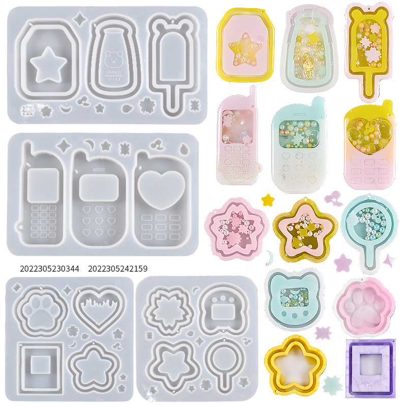 Resin Art Equipment - ชุดแม่พิมพ์เชคเกอร์ทำจากเรซินจี้สองชั้นสุดหรูอุปกรณ์ทำเครื่องประดับงานทำเครื่องประดับที่เป็นทรายไหลแม่พิมพ์เรซินน่ารัก