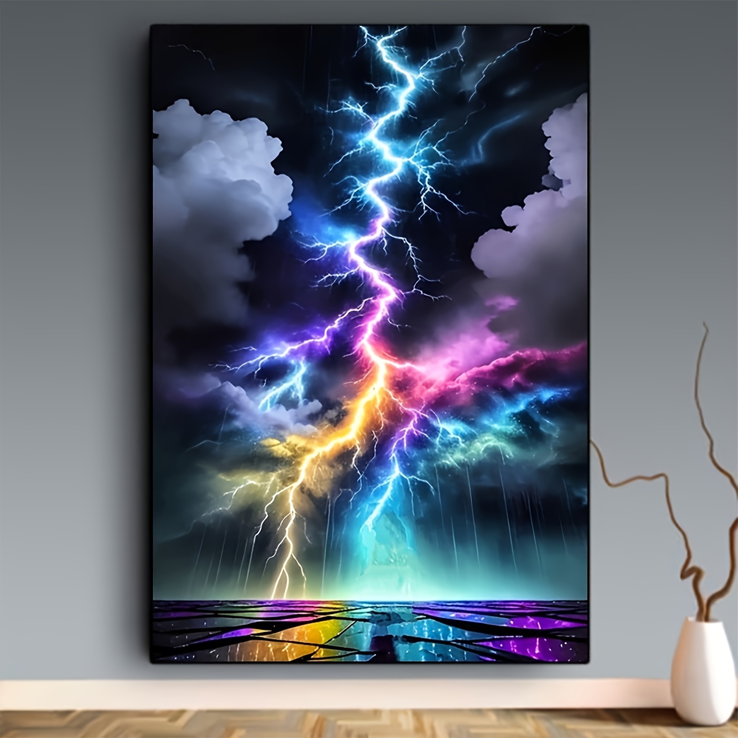 Resin Art Wallpaper - ชุดงานประดิษฐ์เพชร DIY ลายสายฟ้าหลากสี ใช้เพชรกลมเต็มเม็ด สำหรับตกแต่งผนังบ้าน งานปักเพชรแบบโมเสก