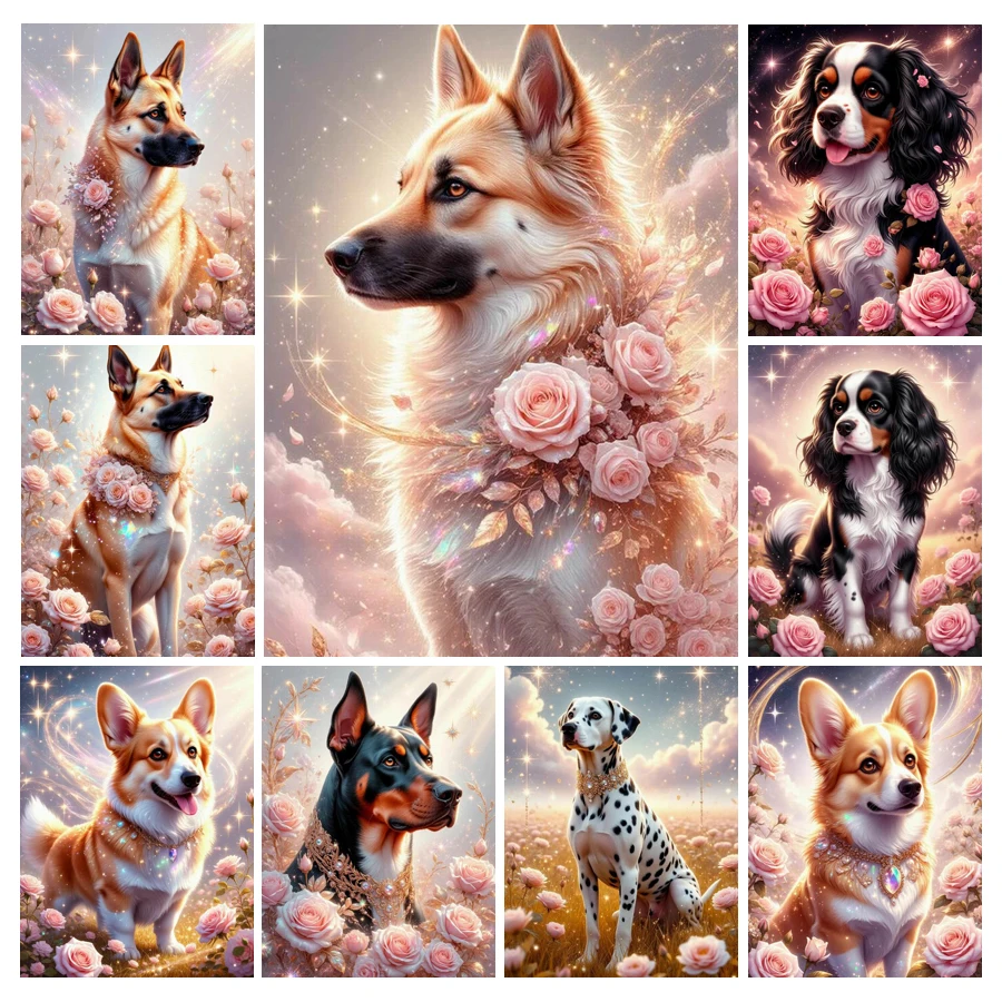 Resin Art Rose - ภาพเพชรลายสุนัขน่ารักและดอกไม้ คอลเลกชันใหม่ 2026 สัตว์เลี้ยง ดอกกุหลาบ งานฝีมือ
