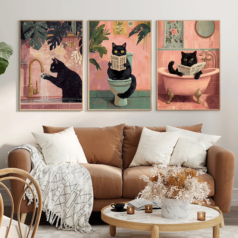 ภาพตกแต่งผนังห้องน้ำลายแมวดำสุ - Resin Art Wallpaper บทวิจารณ์และราคา